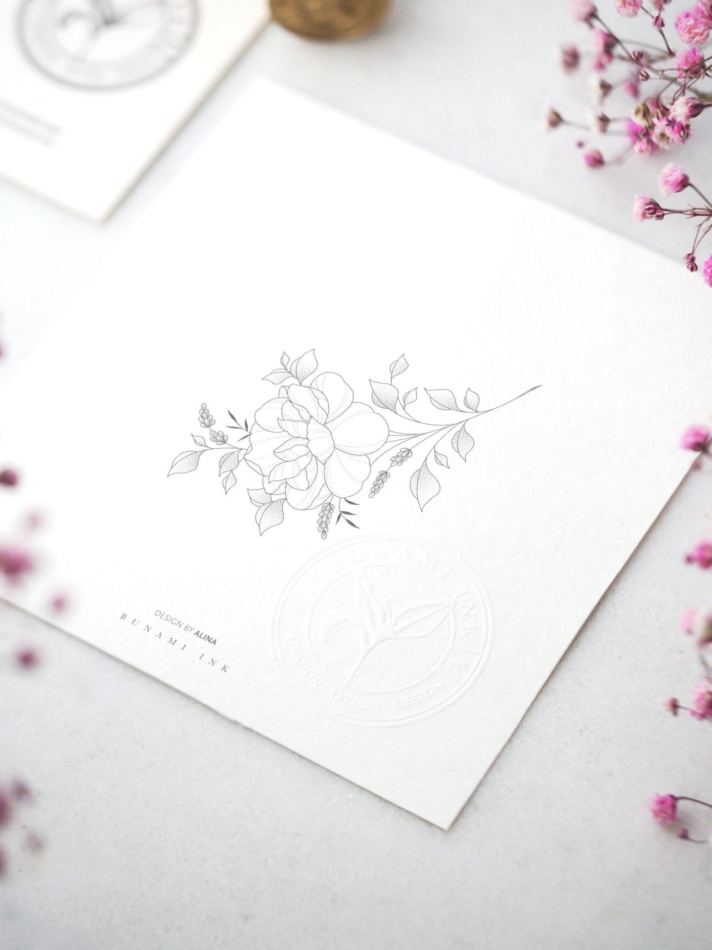 Peony & lavender branch by Alina BUNAMI INK 2022-10-31